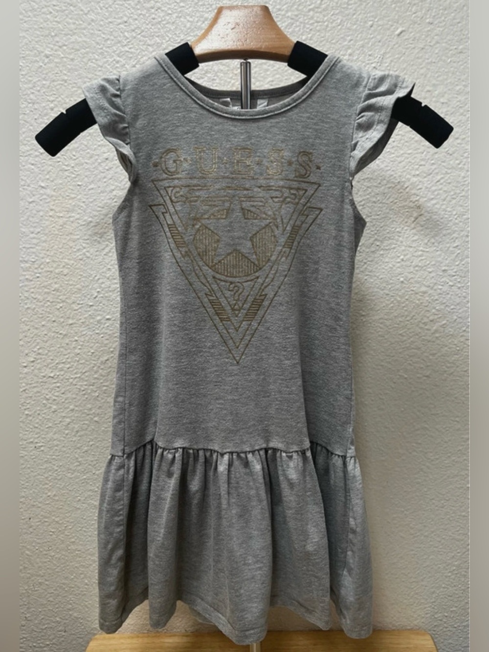 Guess Girls' Gray Logo Ruffle Sleeve Dress 6